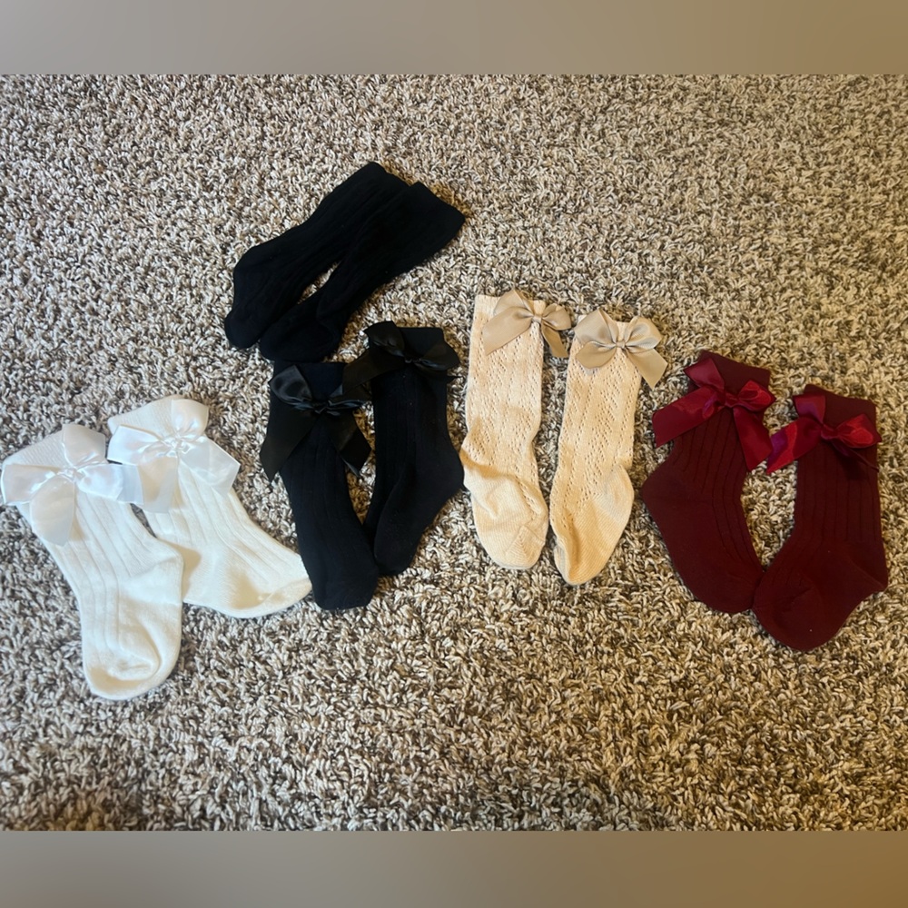Baby Girls Ribbed Bow Knee-High Socks - White, Black, Cream, Burgundy